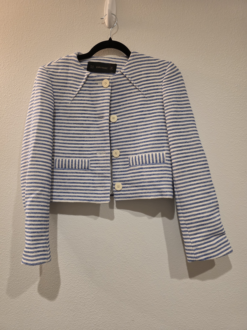 Zara Blue & White Striped Cropped Jacket